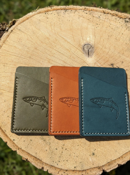 Salmon design leather card wallet