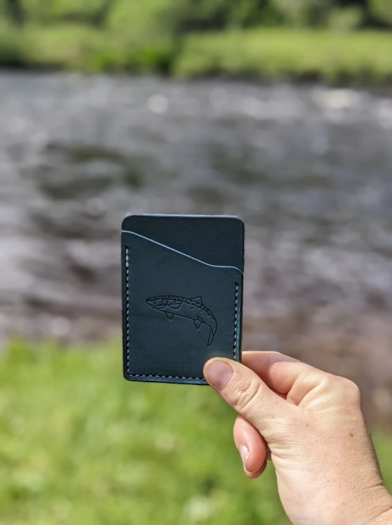 Salmon design leather card wallet