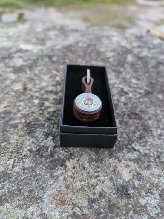 Shotgun Cartridge Key Ring with Leather Strap