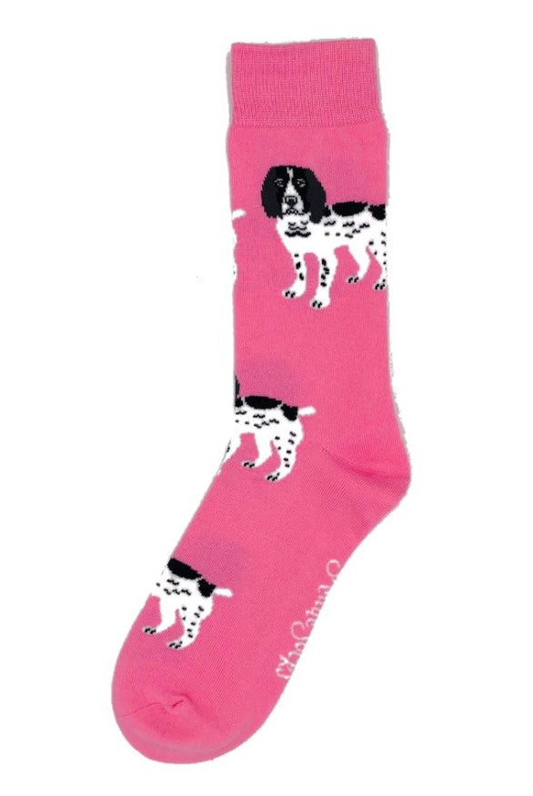 Pink Socks with Black & White spaniels by Shuttle Socks