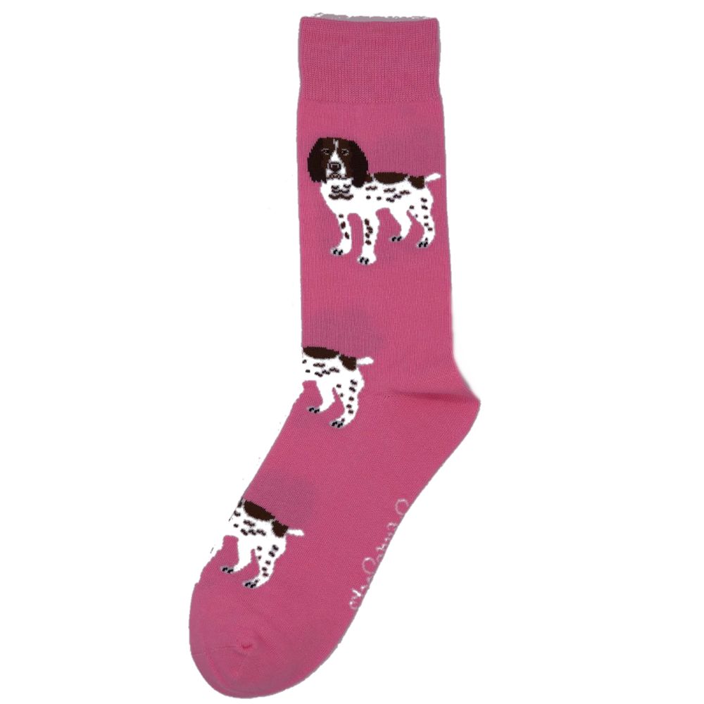 Pink Socks with Brown & White spaniels by Shuttle Socks