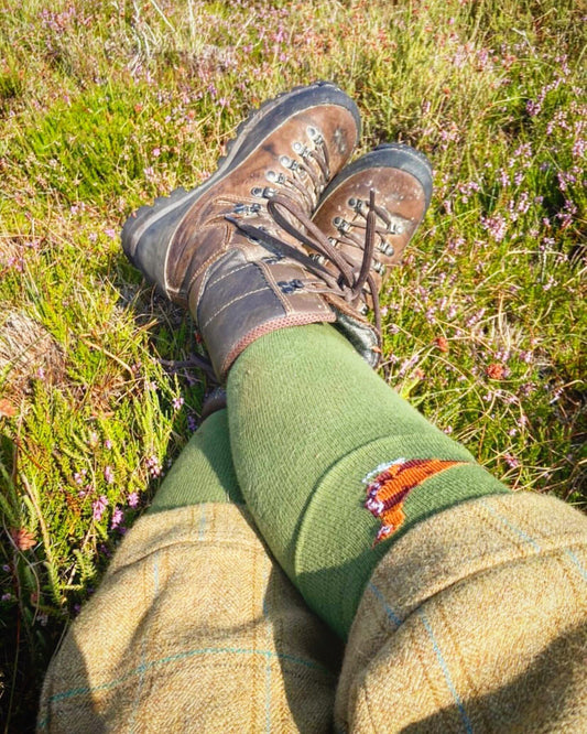 Green & Orange Grouse Shooting / Walking Socks by ShuttleSocks
